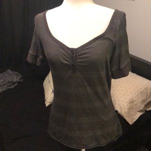Old Navy Black and Grey Striped Henley, S